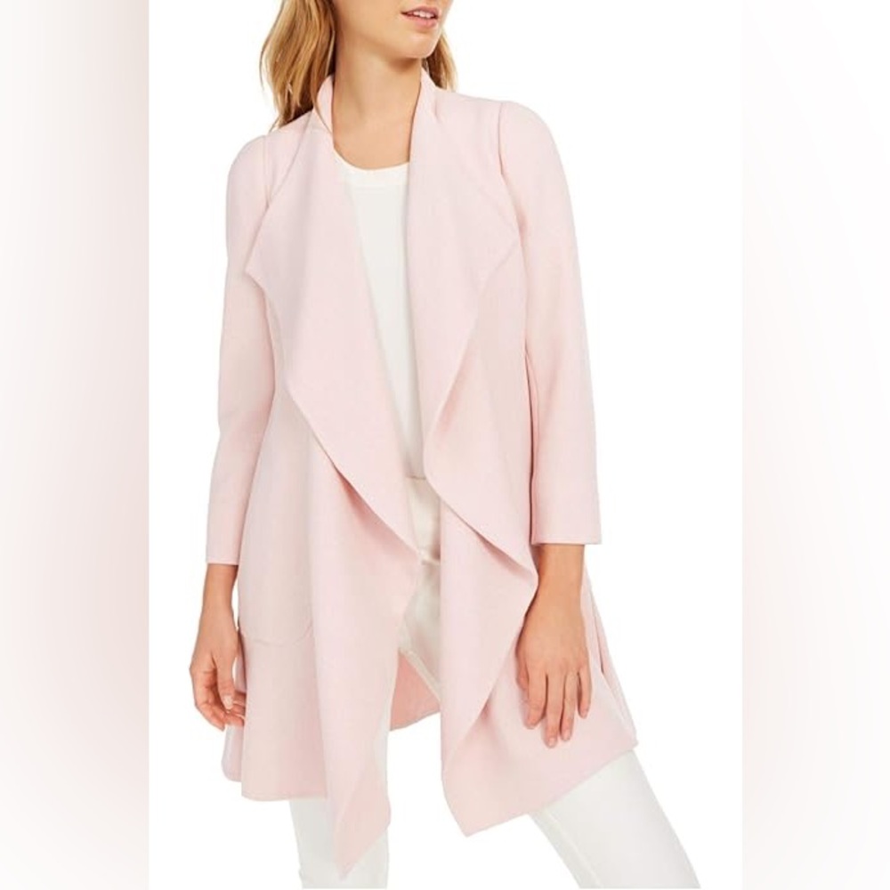 Anne Klein 3/4 sleeve drape open front jacket XS pink